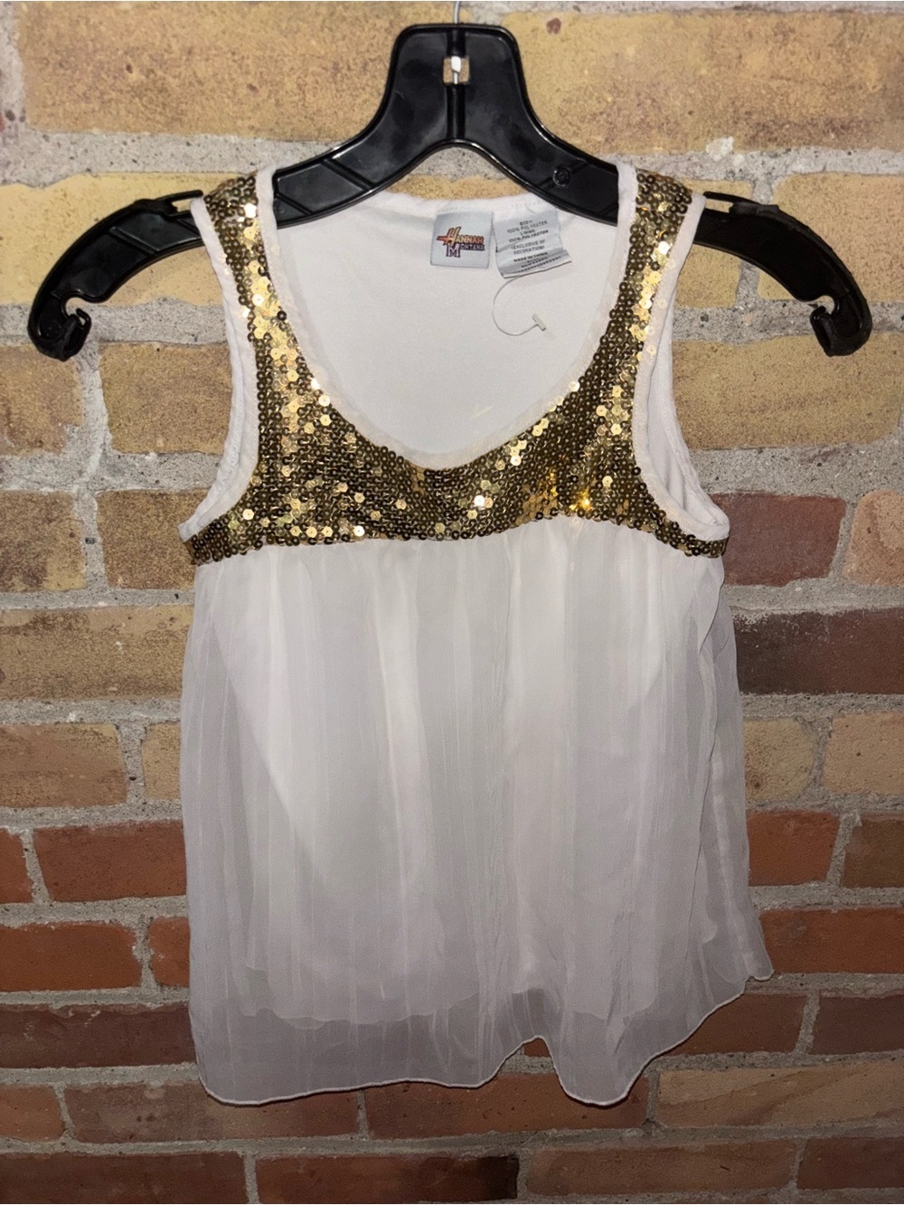 Rare Y2K Vintage Hannah Montana Disney White Chiffon Tank with Gold Sequin